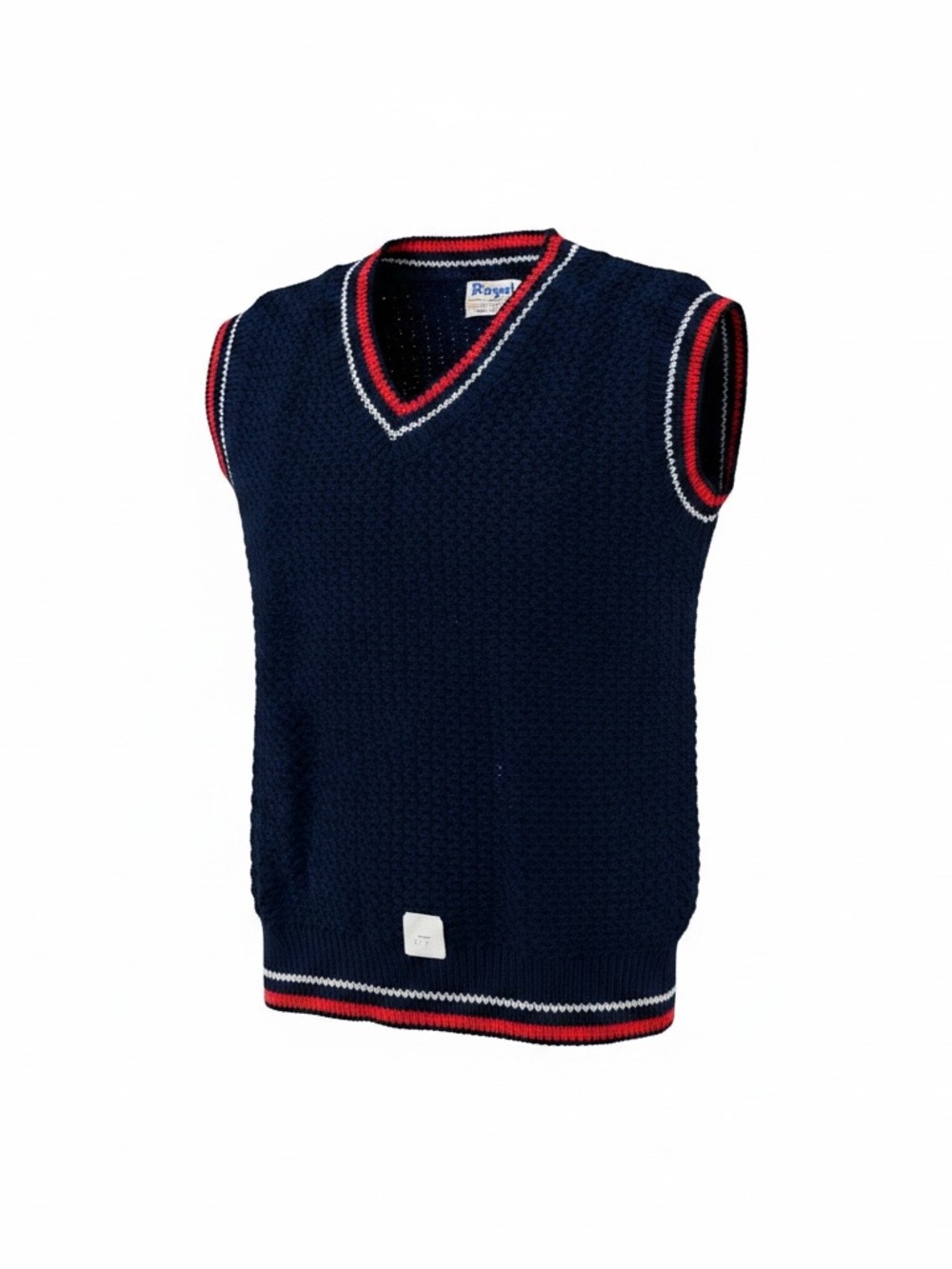 Kids Navy V-Neck Knit Vest with Red & White Trim